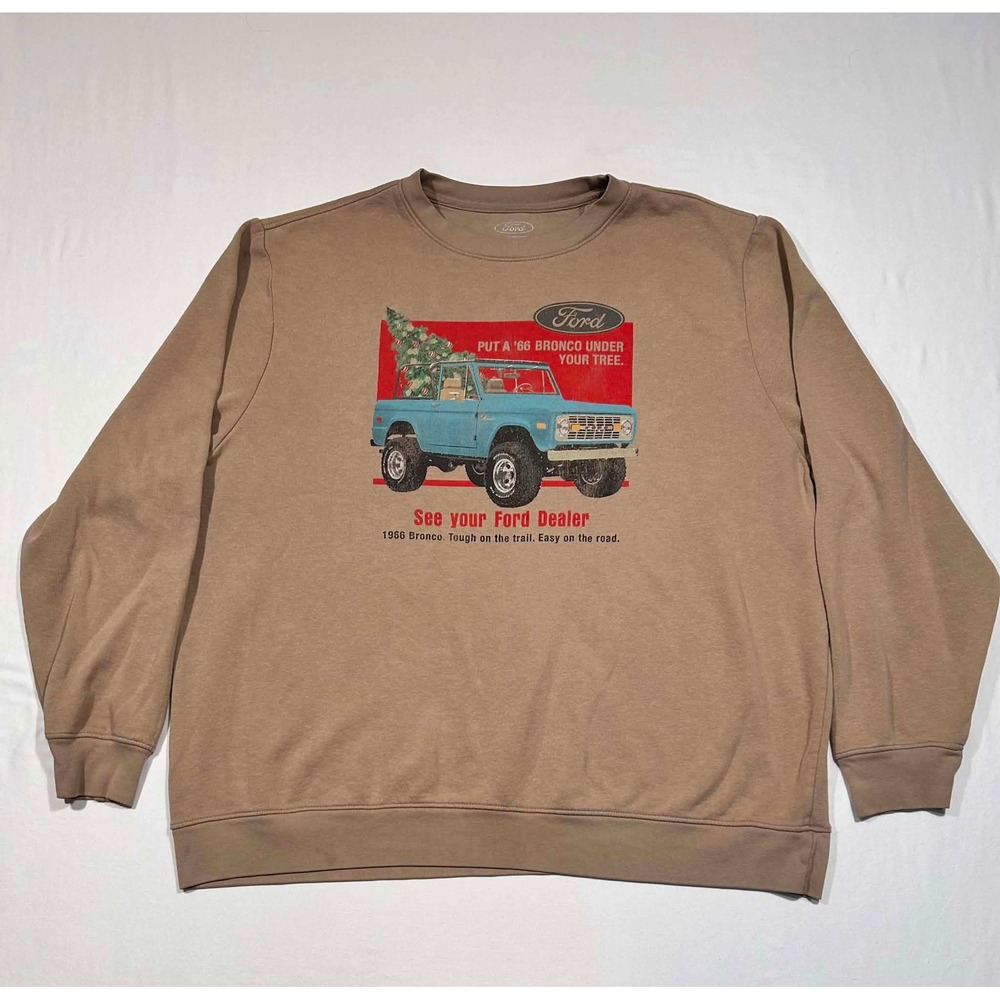 Ford Bronco 1966 Christmas Graphic Sweatshirt Mens XXL Brown Vintage Style